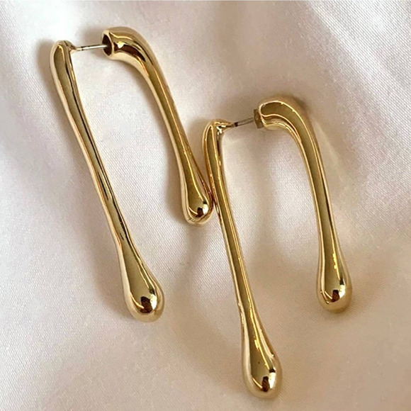 NEW Earrings Unique Teardrop Water Drip Drippy Drop 14k Gold Plate Jewelry AU31 - Picture 1 of 4